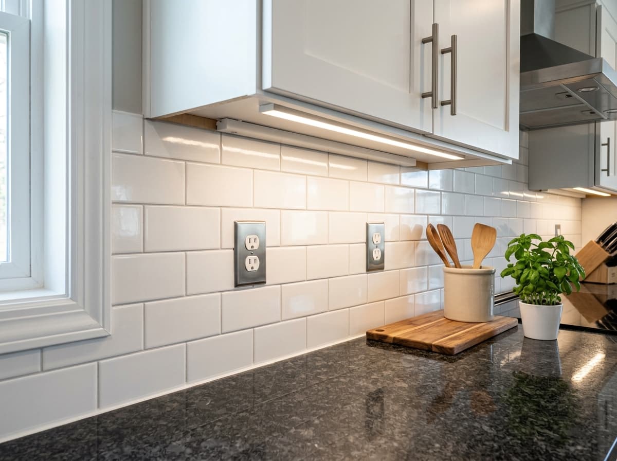 New subway tile kitchen backsplash installed by Official Home Repair