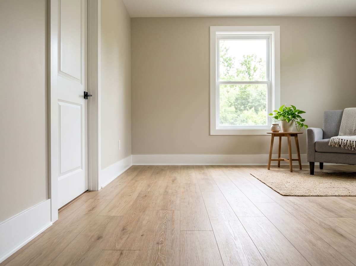 Renovated living room with refinished oak hardwood floors
