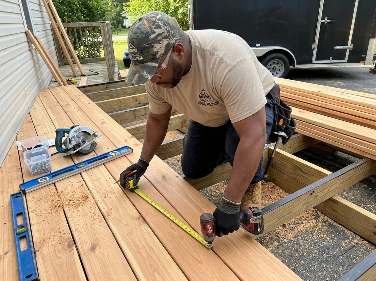 Marcus repairing a deck board