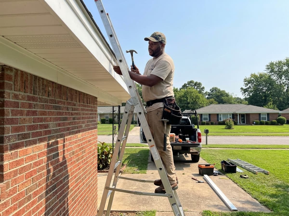 Marcus Hemingway of Official Home Repair working on a ladder
