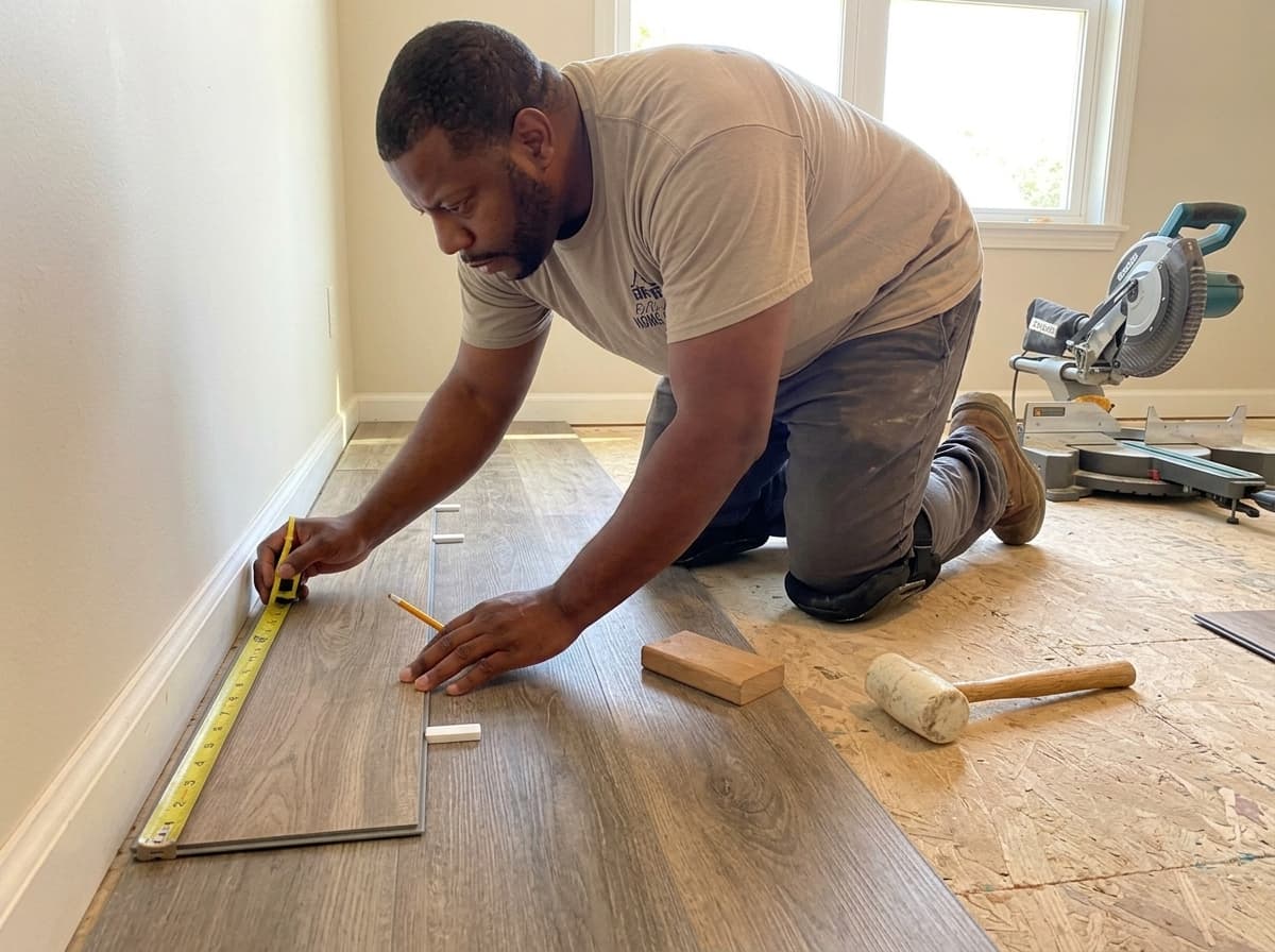 Marcus installing luxury vinyl plank flooring