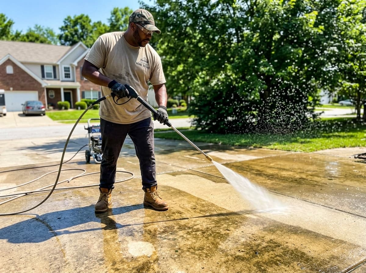Marcus pressure washing a driveway