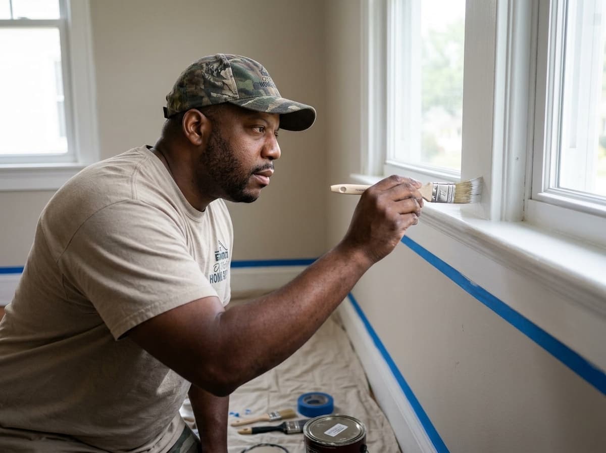 Marcus painting freshly installed interior trim