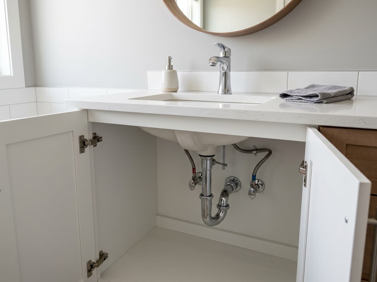 Minor plumbing repair in a bathroom